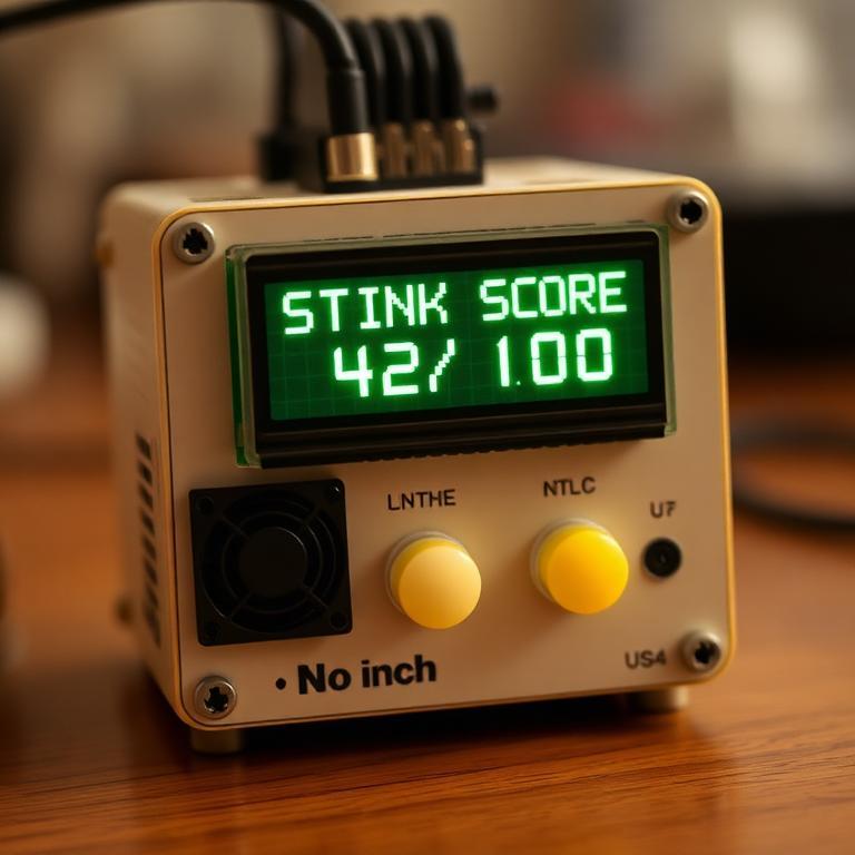 Front view of the assembled Smellamatic showing the OLED screen and buttons